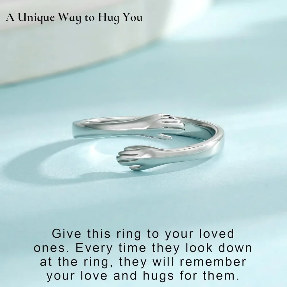 S925 Sterling Silver Hug Ring for Women Teen Girls, Adjustable Ring Jewelry Moth - Picture 2 of 7